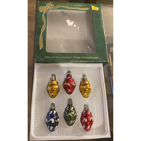 Vintage Bradford Christmas Glass‎ Hand Decorated Ornaments Set Of 6 Glitter - Picture 1 of 4